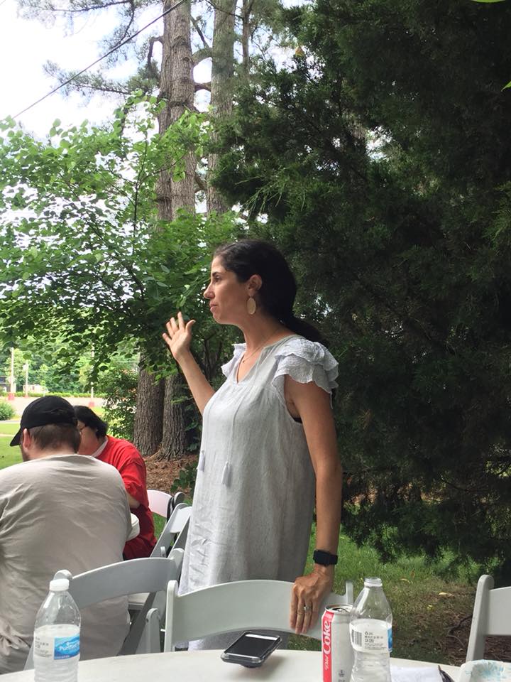 Nicole Clowney speaks May 31, 2018, at the Northwest Arkansas Joint Labor Council annual barbecue, held at Martin Law Firm in Fayetteville. Clowney, a Democrat, is representative-elect (no opposition in November) for District 86 of the Arkansas House of Representatives.
