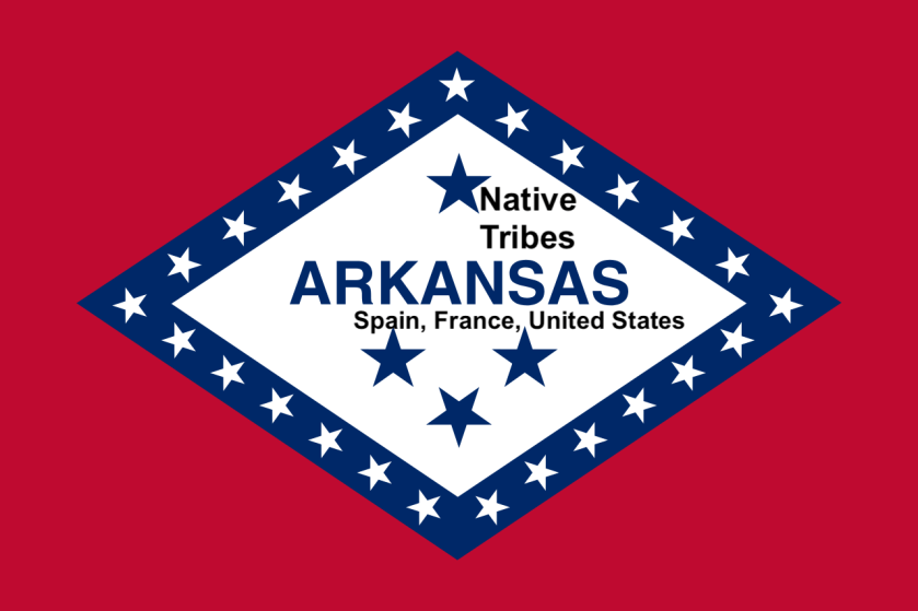 Four blue stars on Arkansas flag defined