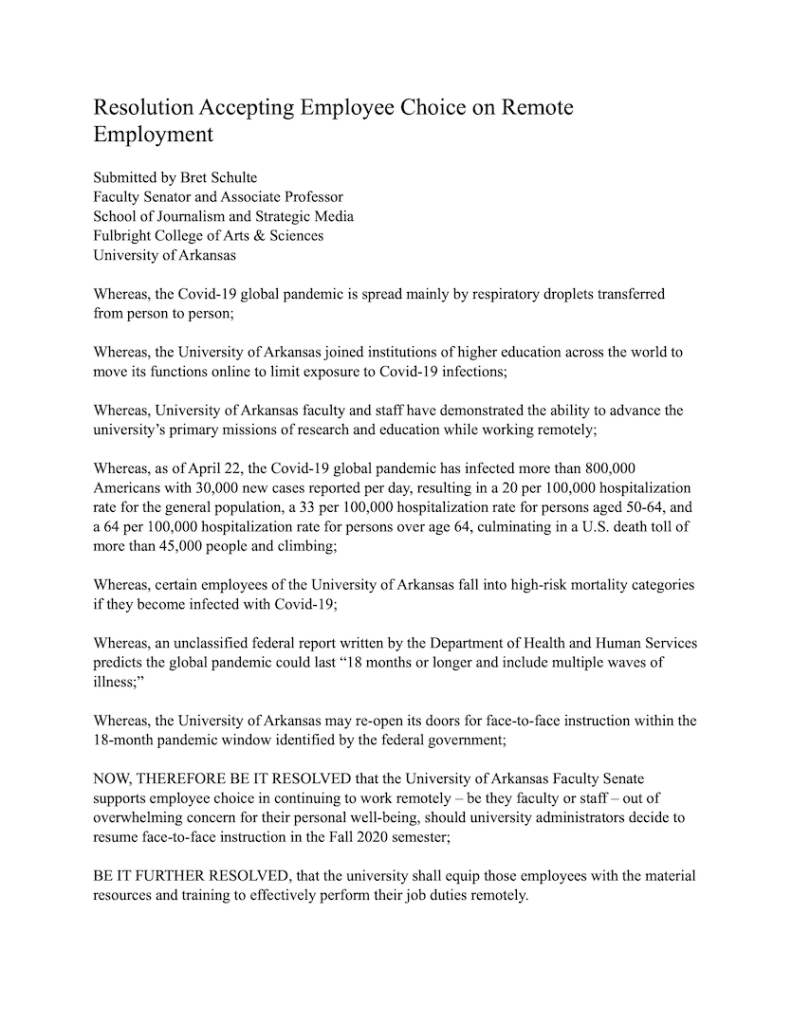 Resolution - Accepting Employee Choice on Remote Employment - April 2020