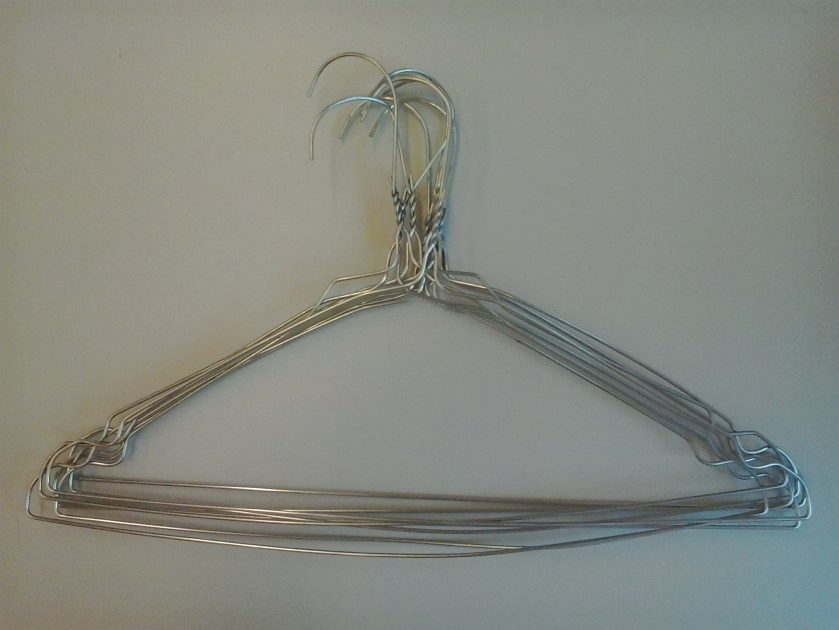 Stack of wire clothes hangers