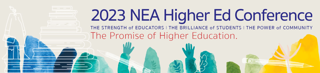 Graphic for the 2023 NEA Higher Ed Conference