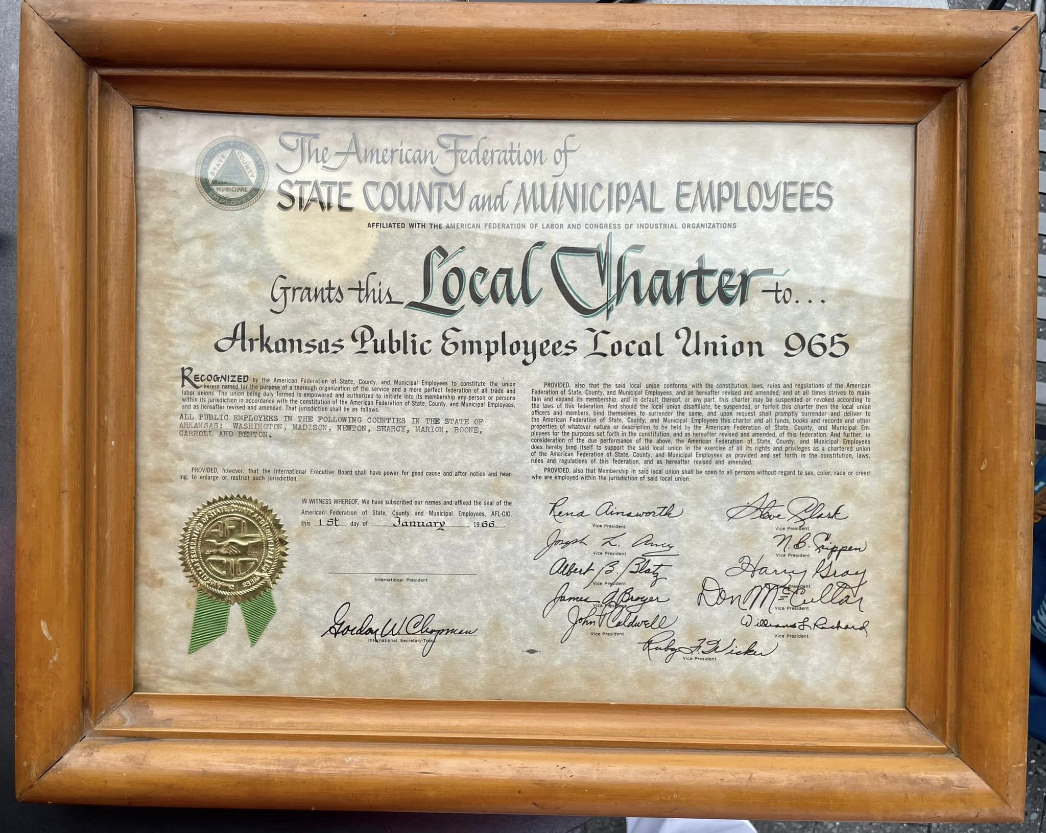 The 1966 charter of what originally was called Arkansas Public Employees Local Union 965