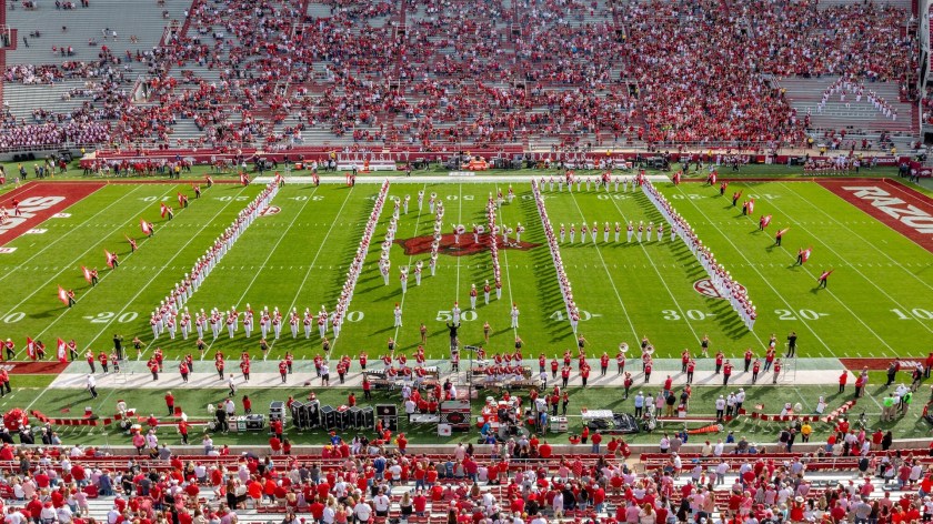 Band on field, Homecoming 2023, Arkansas vs. Mississippi State