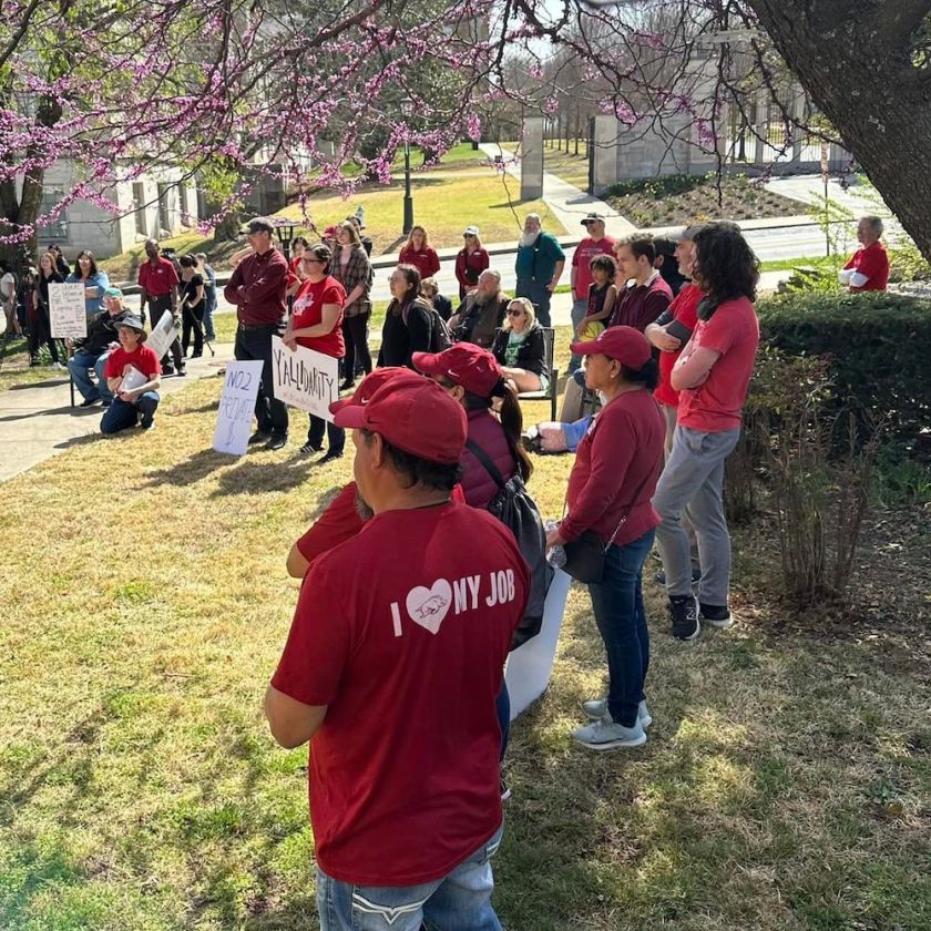 About two-thirds of the marchers (over 32) listen to speeches.
