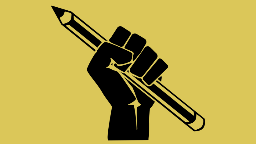 Graphic of pencil in someone's fist