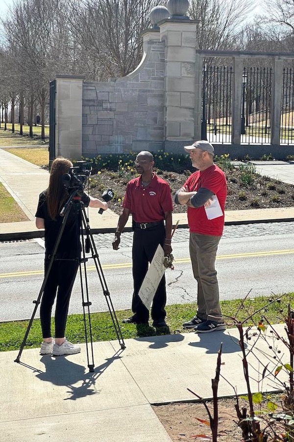 5News' Lauren Spencer interviews Brad Edwards, a housekeeping coordinator, and History Professor Mike Pierce.