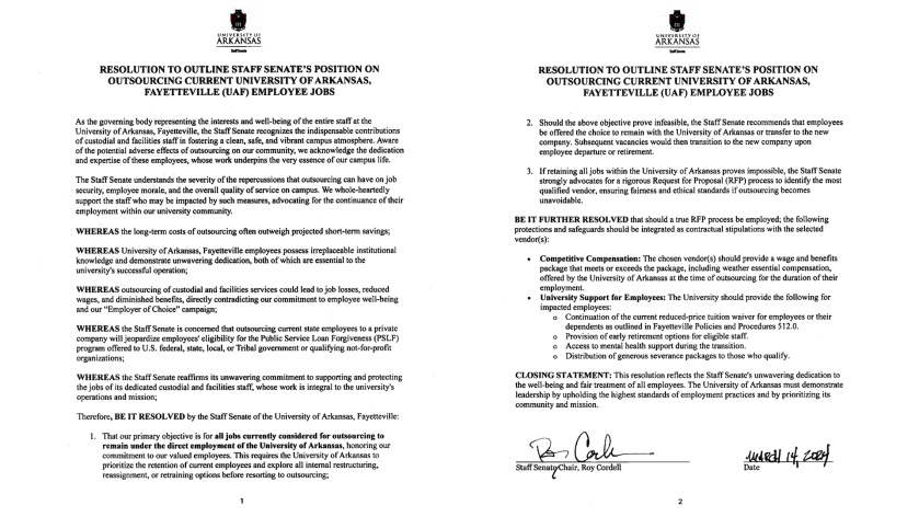 Signed UAF Staff Senate Resolution Against Outsourcing 03-14-2024