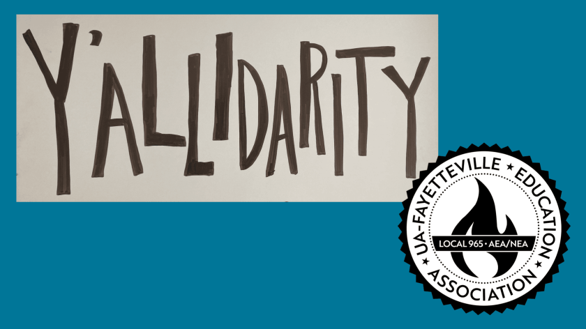 Graphic of calligraphy Y'allidarity with Local 965 logo