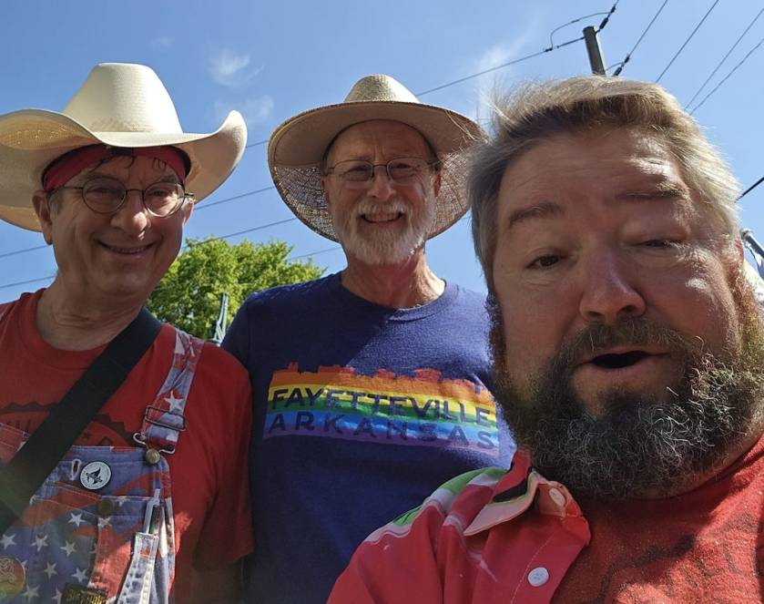 Local 965 Vice President Ben Pollock, Fayetteville Mayor Lioneld Jordan and 965 President Hershel Hartford catch up in conversation before the 2024 Pride Parade June 29.
