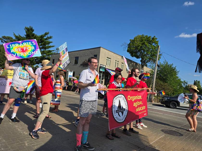 The 2024 NWA Pride Parade pauses June 29, 2024.