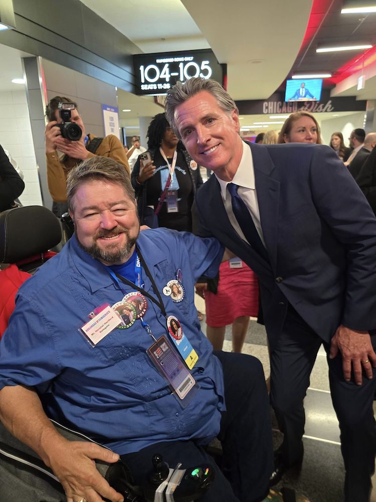 Local 965 President Hershel Hartford meets California Gov. Gavin Newsom at the 2024 Democratic National Convention in Chicago.