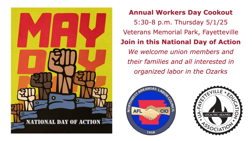 Poster for the 2025 May Day picnic of Local 965 and NWA Labor Council