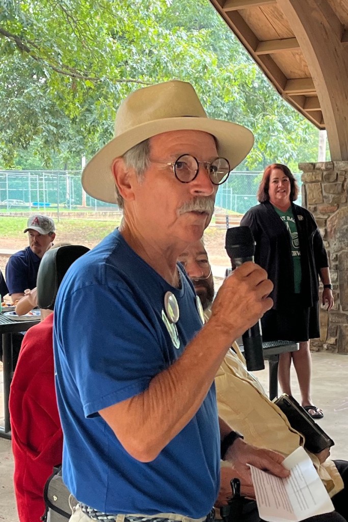 President Walter Hinojosa of the Northwest Arkansas Labor Council (AFL-CIO) speaks Sept. 1, 2025, at Labor's Labor Day picnic at Fayetteville's Veterans Memorial Park.