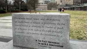 Monument to First Amendment across from Independence Hall in Philadelphia