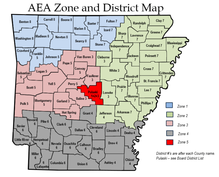 The Zone and District Map of the Arkansas Education Association for 2026