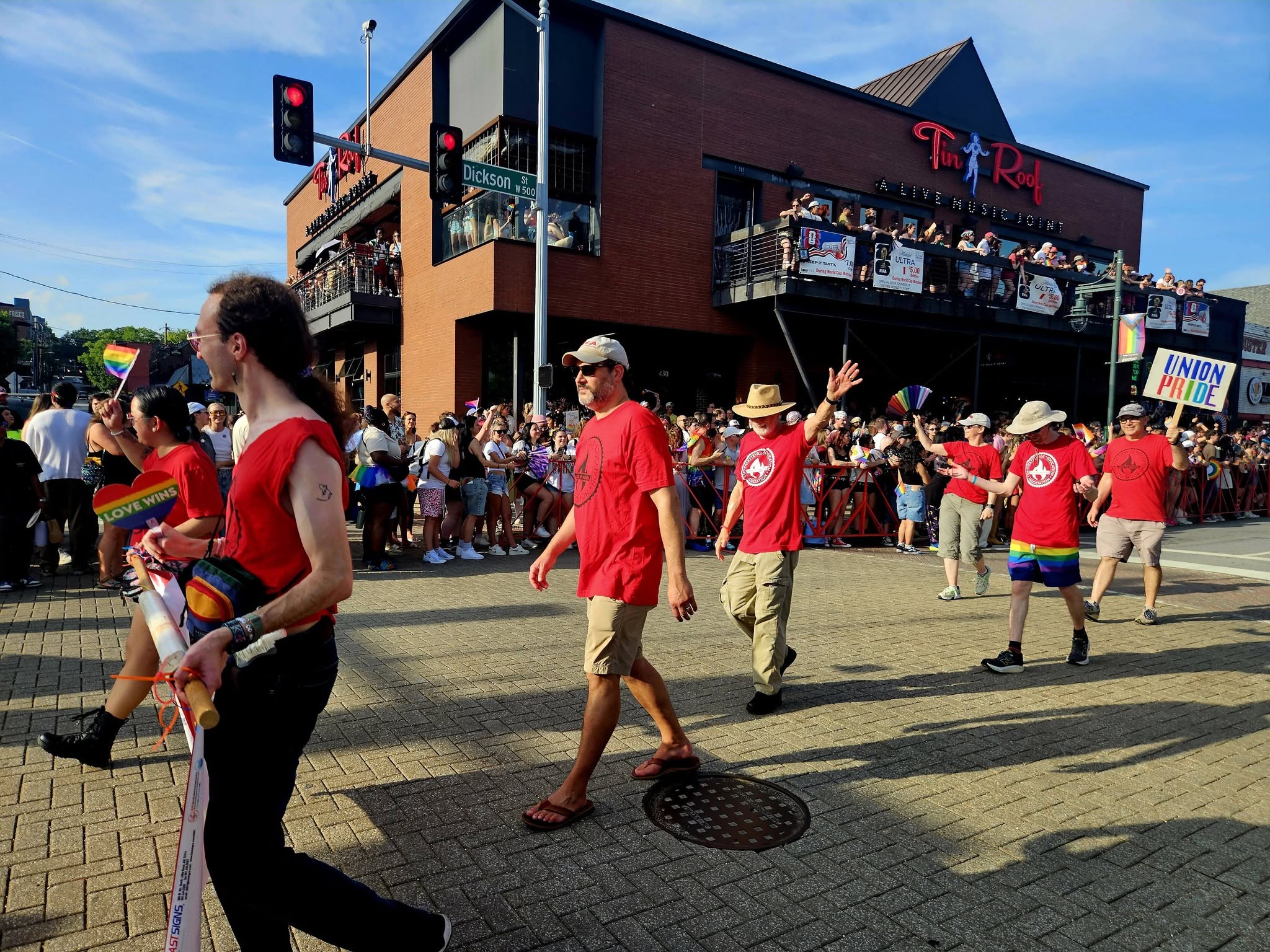 Members of UA-Fayetteville Education Association / Local 965 once again join the 2026 Northwest Arkansas Pride Parade in Fayetteville on June 27. Photo by Denise Garner.