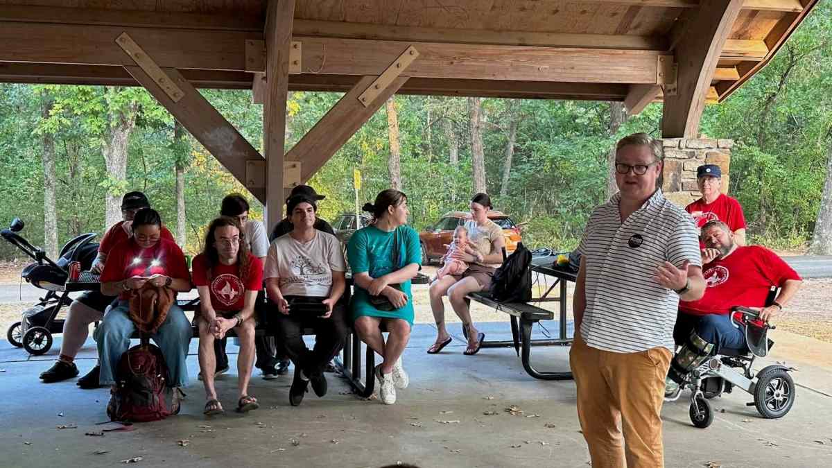 Robb Ryerse, Democratic nominee for U.S. House District 3, addresses the 2026 Labor Day Labor Picnic Sept. 7 in Fayetteville.